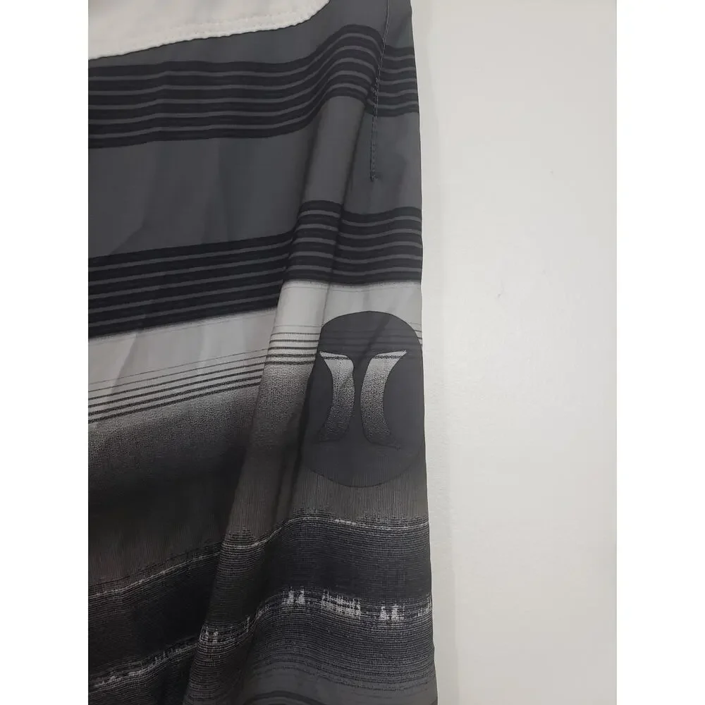 Hurley Phantom Mens Board Shorts Size 32 Black Gray Striped Swim Beach Resort